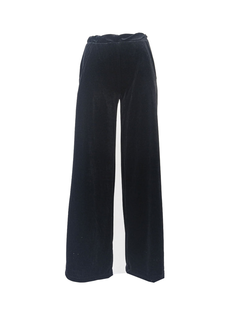 MAXIE - palazzo trousers with side pockets in black chenille