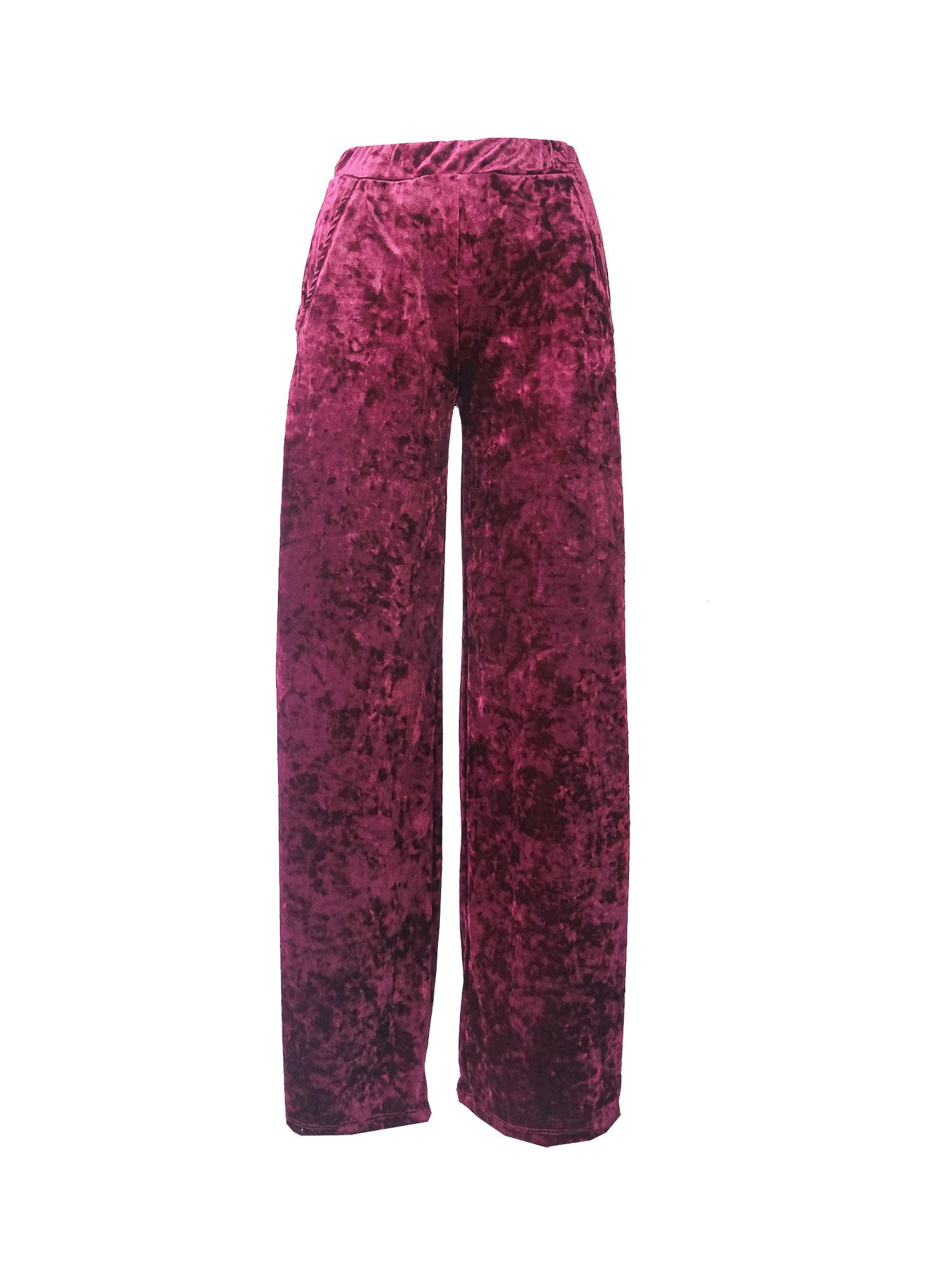 MAXIE - palazzo trousers with sides pockets in bordeaux hammered chenille
