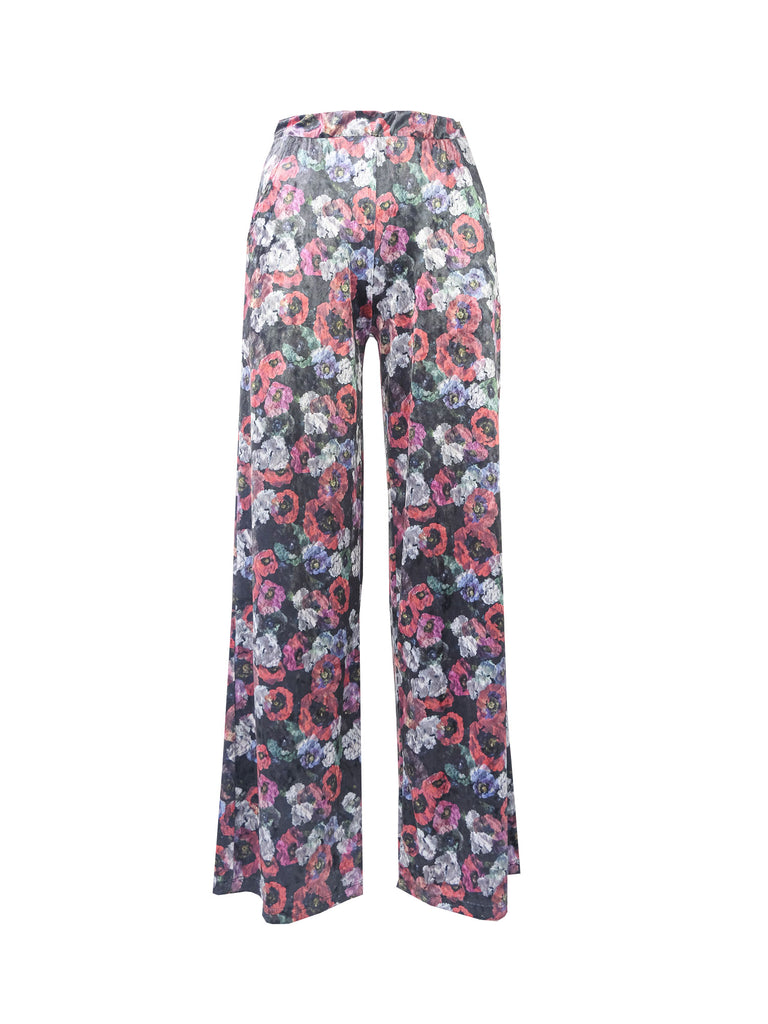 MAXIE - palazzo trousers with size pockets in flowers print hammered chenille