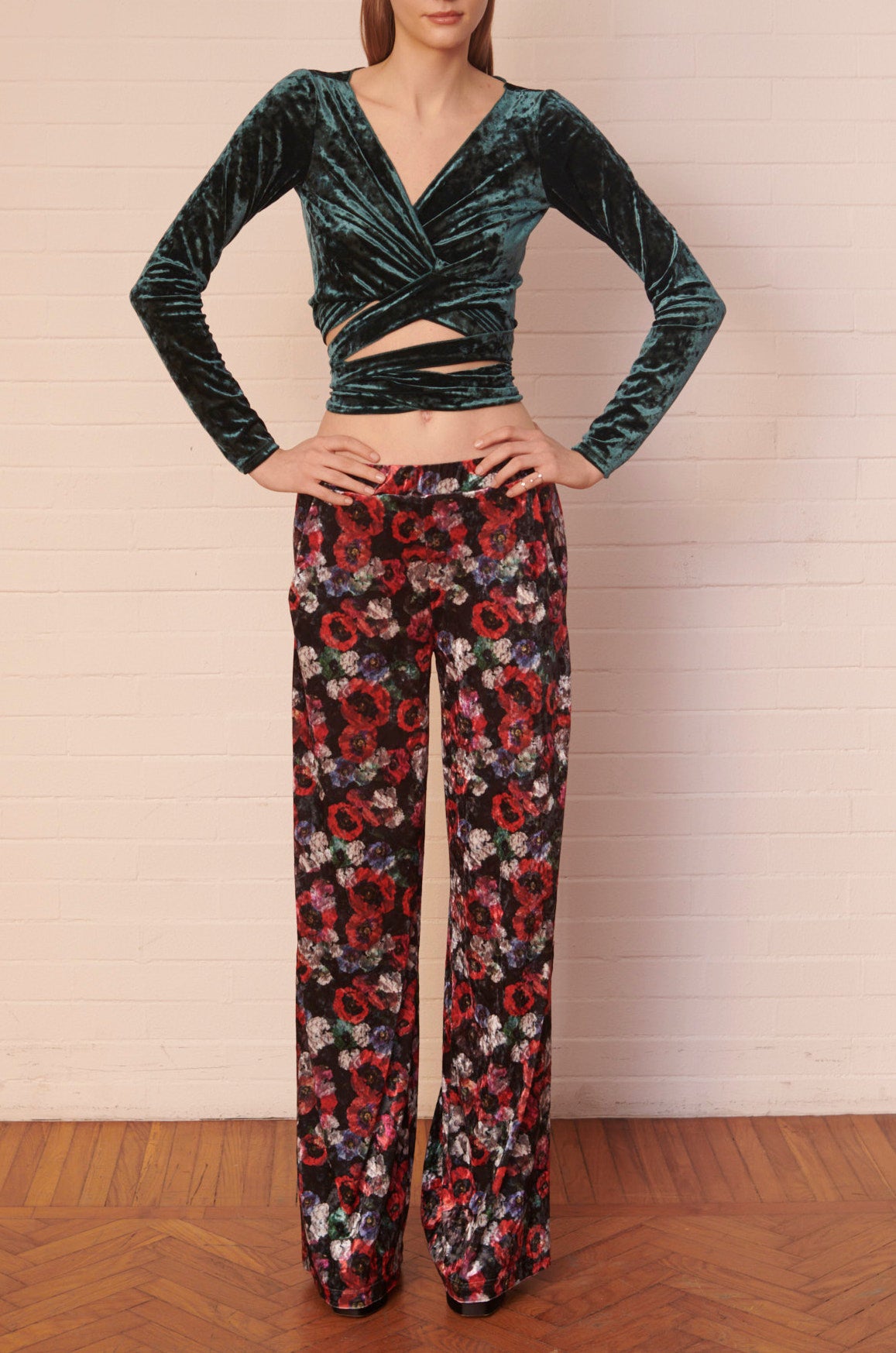 MAXIE - palazzo trousers with side pockets in animalier hammered chenille