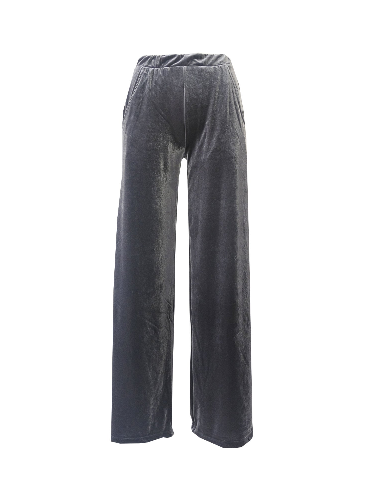MAXIE - palazzo trousers with side pockets in grey chenille