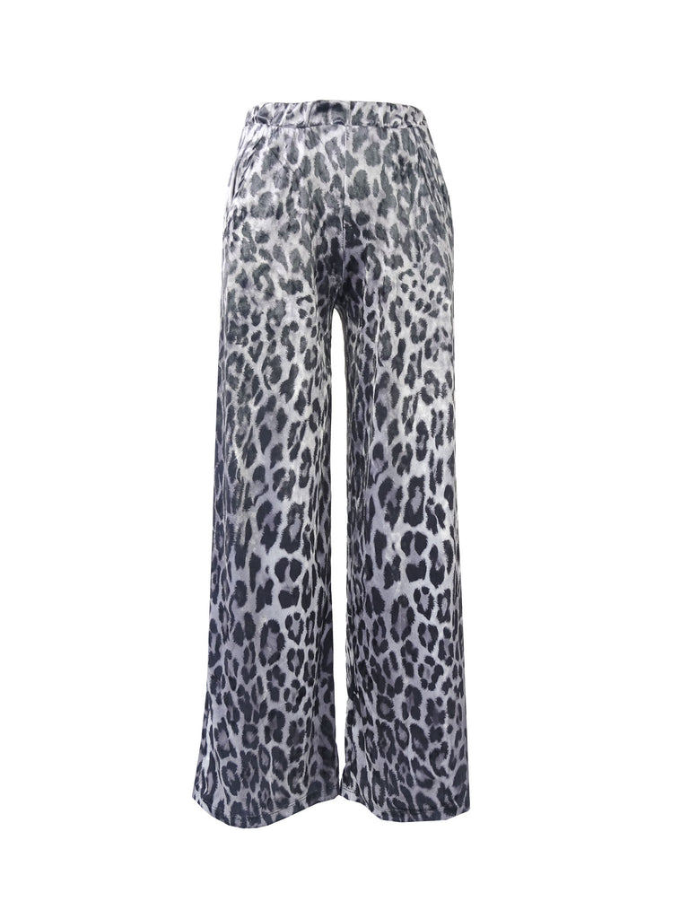 MAXIE - palazzo trousers with side pockets in grey animalier hammered chenille