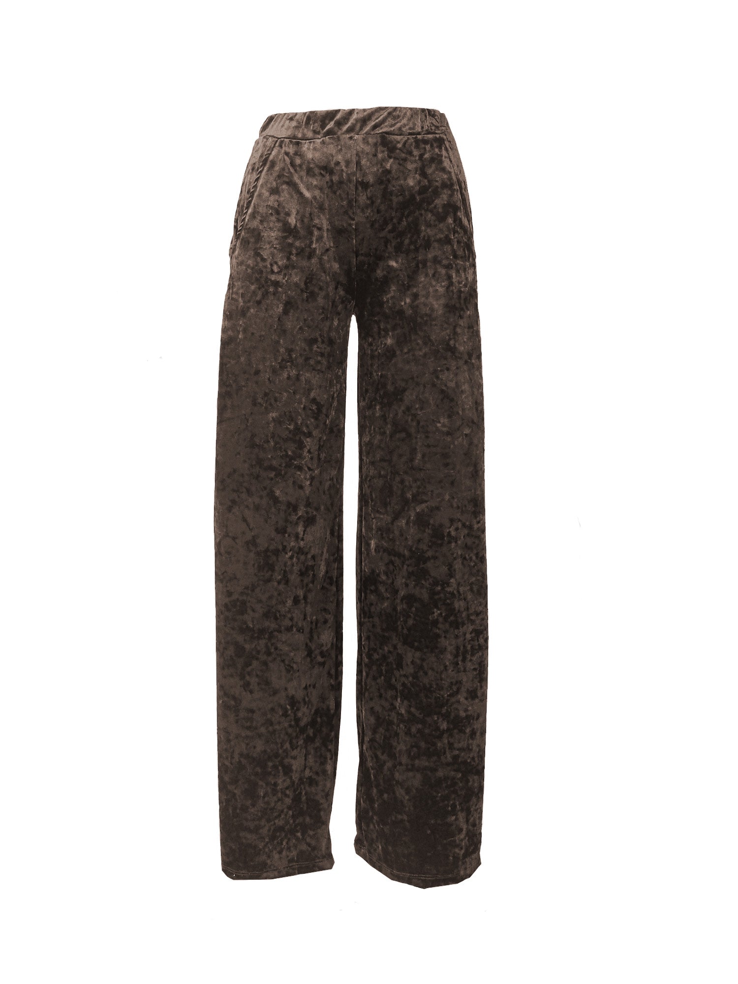 MAXIE - wide-leg chenille trousers in hammered brown