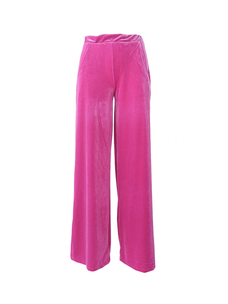 MAXIE - palazzo trousers with side pockets in fuchsia chenille