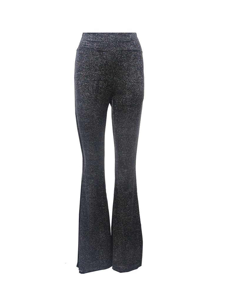 LOLA - flared trousers with hight waist in sparkling black chenille
