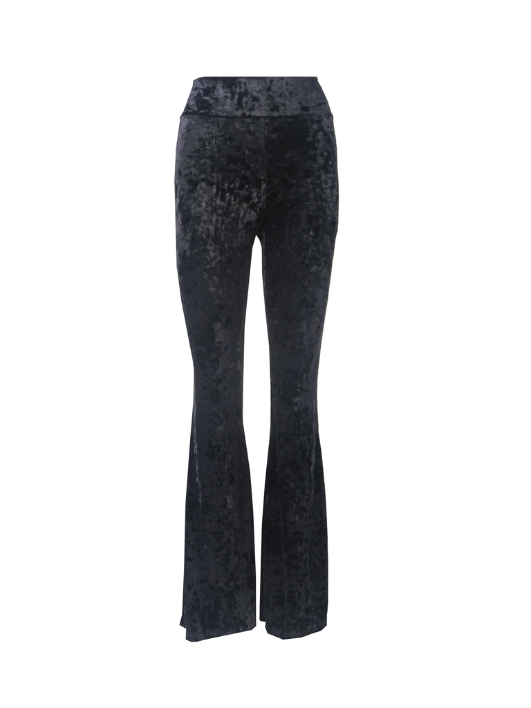 LOLA - flared trousers with high waist in black hammered chenille