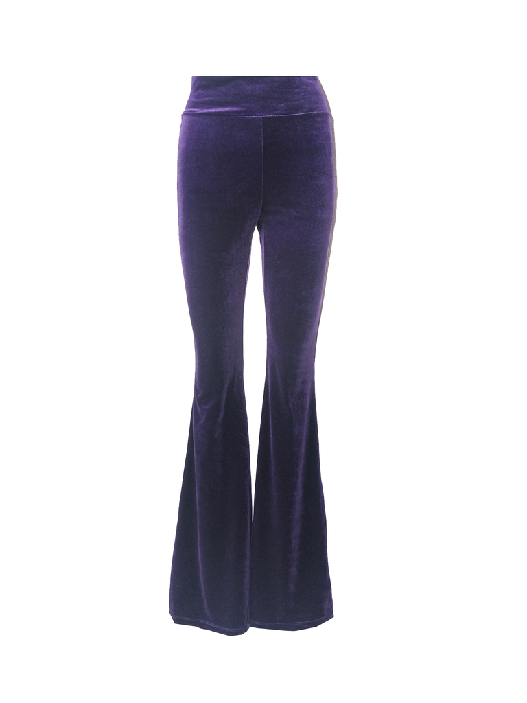 LOLA - flared trousers with high waist in purple chenille