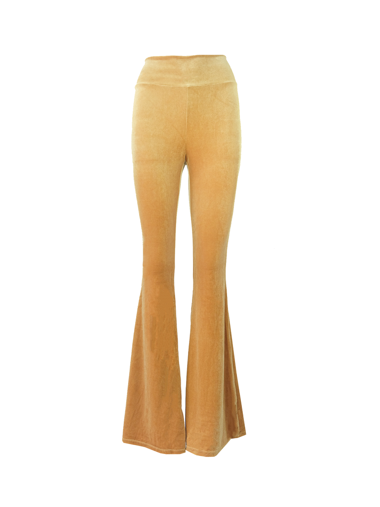 LOLA - flared trousers with high waist in ocre chenille